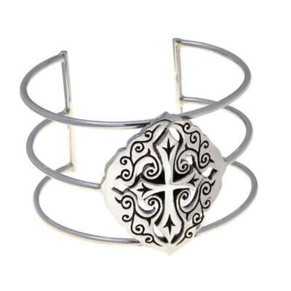 KING BABY Jewelry Sterling Silver Open Space Cross Cuff Bracelet